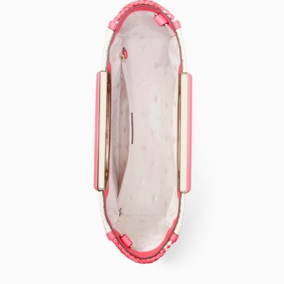 💕🔹️ Kate Spade 🔹️Alexia Gingham Woven Straw Clutch Crossbody, Wild Rose Pink - Picture 3 of 5